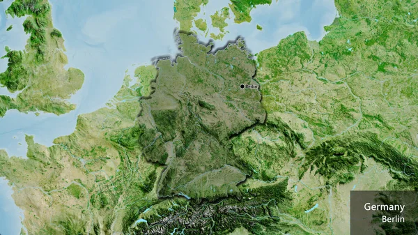 Крупним Планом Німеччина Виділяє Прикордонну Зону Темним Накладанням Супутникову Карту — стокове фото