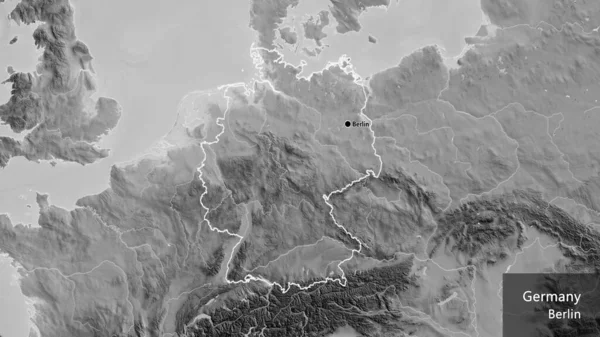 Närbild Tysklands Gränsområde Grå Karta Huvudpunkt Runt Landet Landets Engelska — Stockfoto