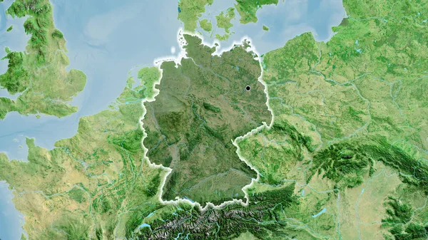 Närbild Tysklands Gränsområde Med Mörk Överlagring Satellitkarta Huvudpunkt Glow Runt — Stockfoto