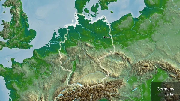 Близько Прикордонної Території Німеччини Фізичній Карті Столична Точка Світиться Навколо — стокове фото