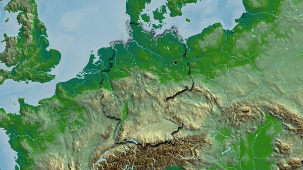 Close Zona Fronteiriça Alemanha Num Mapa Físico Ponto Capital Bordas — Fotografia de Stock