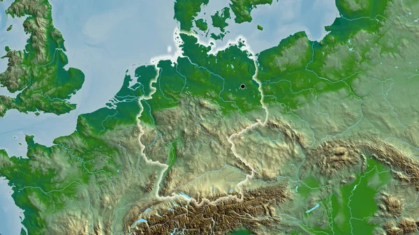 Close Zona Fronteiriça Alemanha Num Mapa Físico Ponto Capital Brilho — Fotografia de Stock