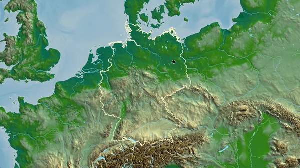 Close Zona Fronteiriça Alemanha Num Mapa Físico Ponto Capital Esboço — Fotografia de Stock