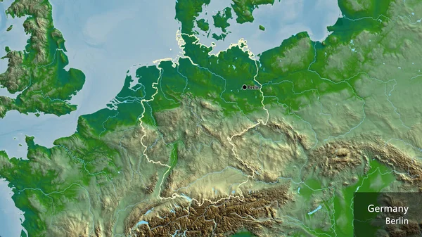 Primer Plano Zona Fronteriza Alemania Mapa Físico Punto Capital Esquema —  Fotos de Stock