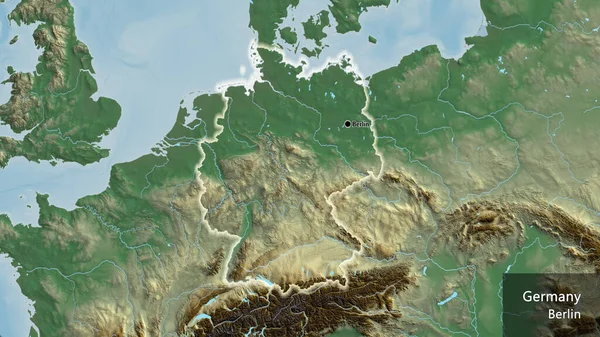 Nahaufnahme Des Deutschen Grenzgebiets Auf Einer Reliefkarte Kapitalpunkt Überall Land — Stockfoto