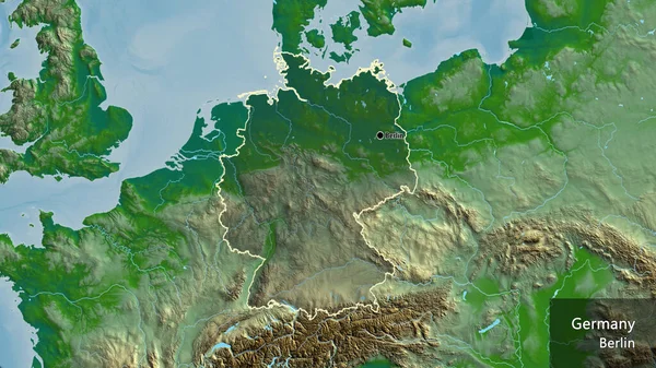 Detailní Záběr Pohraniční Oblasti Německa Zvýrazňující Tmavou Vrstvu Fyzické Mapě — Stock fotografie