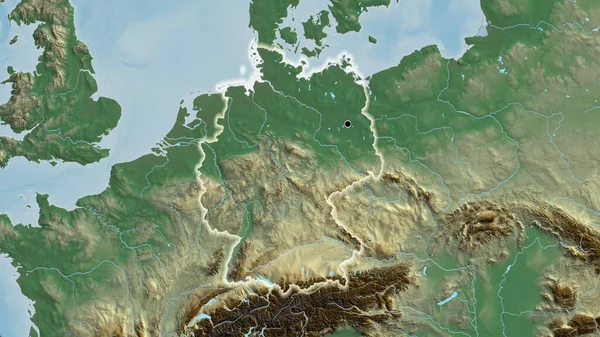 Primer Plano Zona Fronteriza Alemania Mapa Relieve Punto Capital Brillan —  Fotos de Stock
