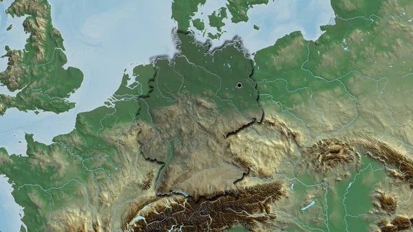 Close Germany Border Area Highlighting Dark Overlay Relief Map Capital — Stock Photo, Image