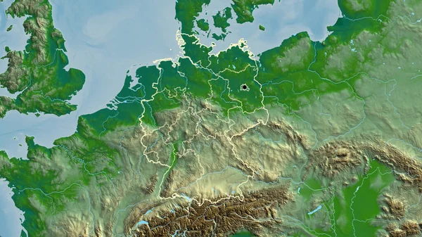 Близько Німецької Прикордонної Зони Регіональних Кордонів Фізичній Карті Столична Точка — стокове фото