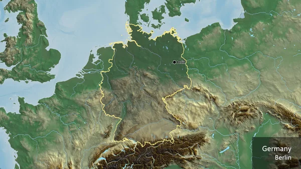 Крупним Планом Німеччина Виділяє Прикордонну Зону Темним Накладанням Карту Рельєфу — стокове фото