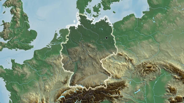 Крупним Планом Німеччина Виділяє Прикордонну Зону Темним Накладанням Карту Рельєфу — стокове фото
