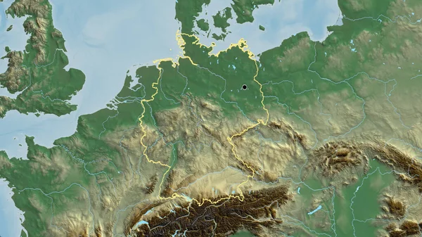 Detailní Záběr Pohraniční Oblasti Německa Reliéfní Mapě Fakt Obrys Kolem — Stock fotografie