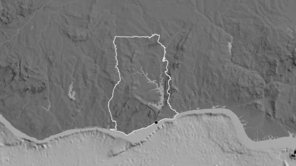 Close Área Fronteira Gana Mapa Bilevel Ponto Capital Esboço Torno — Fotografia de Stock