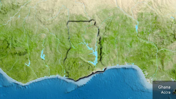 Närbild Gränsområdet Ghana Satellitkarta Huvudpunkt Skalade Kanter Landet Form Landets — Stockfoto
