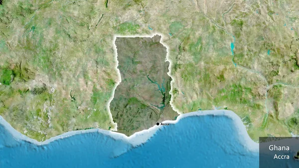 Närbild Gränsområdet Ghana Med Ett Mörkt Överdrag Satellitkarta Huvudpunkt Glow — Stockfoto
