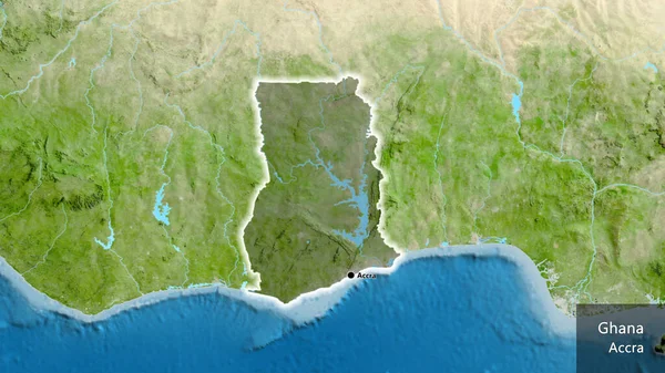 Närbild Gränsområdet Ghana Med Ett Mörkt Överdrag Satellitkarta Huvudpunkt Glow — Stockfoto