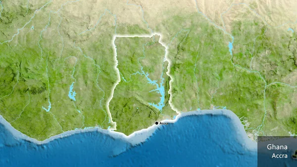 Närbild Gränsområdet Ghana Satellitkarta Huvudpunkt Glow Runt Landet Form Landets — Stockfoto