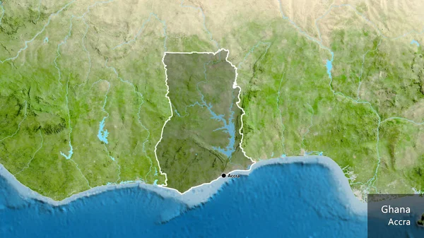Närbild Gränsområdet Ghana Med Ett Mörkt Överdrag Satellitkarta Huvudpunkt Runt — Stockfoto