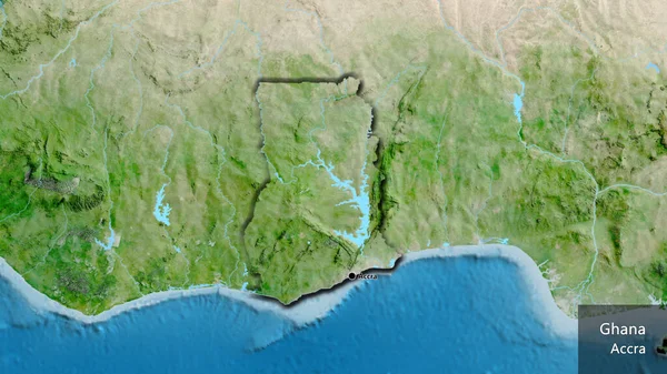 Close Área Fronteira Gana Mapa Satélite Ponto Capital Bordas Chanfradas — Fotografia de Stock