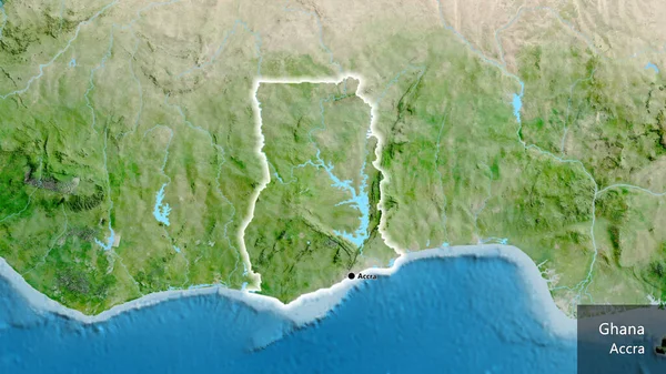 Närbild Gränsområdet Ghana Satellitkarta Huvudpunkt Glow Runt Landet Form Landets — Stockfoto
