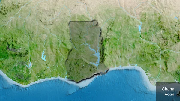 Närbild Gränsområdet Ghana Med Ett Mörkt Överdrag Satellitkarta Huvudpunkt Skalade — Stockfoto