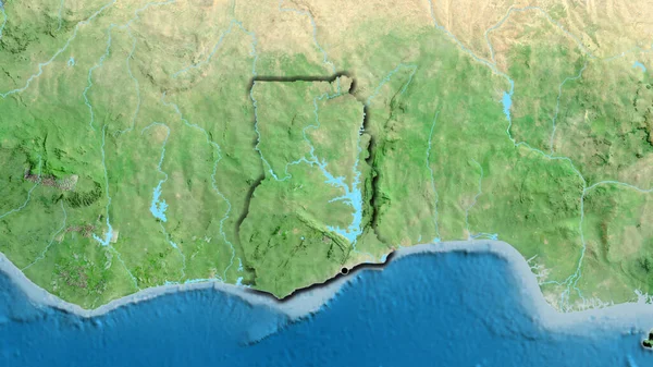 Gana Sınır Bölgesinin Uydu Haritasında Yakın Plan Görüntüsü Ana Nokta — Stok fotoğraf