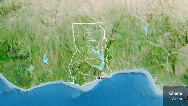 Närbild Gränsområdet Ghana Och Dess Regionala Gränser Satellitkarta Huvudpunkt Runt — Stockfoto