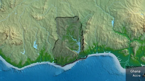 Close Ghana Border Area Highlighting Dark Overlay Physical Map Capital — Stock Photo, Image