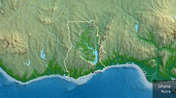Κοντινό Πλάνο Της Παραμεθόριας Περιοχής Της Γκάνα Φυσικό Χάρτη Σημάδι — Φωτογραφία Αρχείου