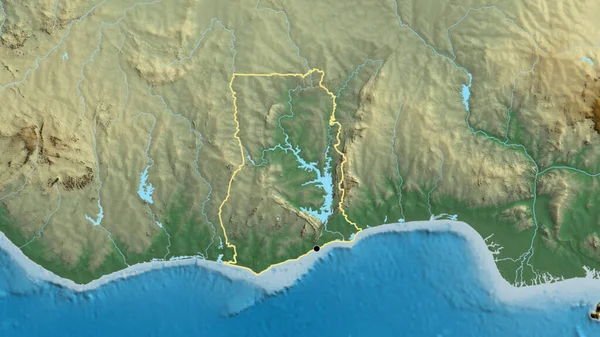 Närbild Gränsområdet Ghana Hjälplinje Karta Huvudpunkt Skissera Runt Landet Form — Stockfoto