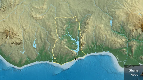 Detailní Záběr Pohraniční Oblasti Ghany Reliéfní Mapě Fakt Obrys Kolem — Stock fotografie