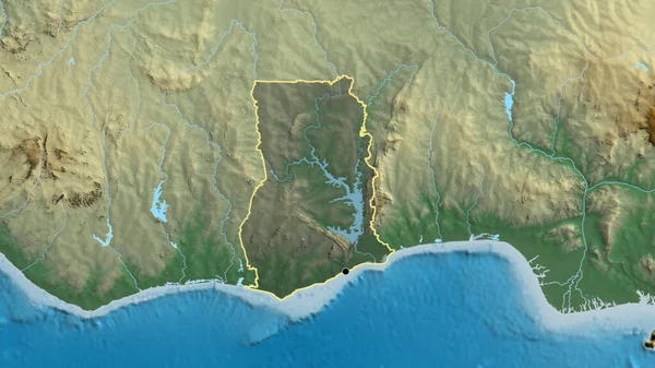 Крупный План Пограничной Зоны Ганы Выделяющийся Тёмным Наложением Рельефную Карту — стоковое фото
