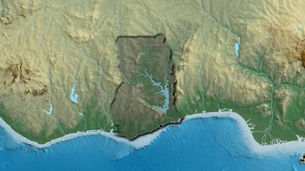 Detailní Záběr Pohraniční Oblasti Ghany Zvýrazňující Tmavou Vrstvu Reliéfní Mapě — Stock fotografie