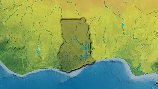 加纳边境地区的特写镜头突出显示了地形图上的黑暗覆盖 资本点 国家形状的斜边 — 图库照片