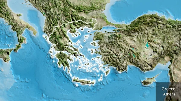 Yunanistan Sınır Bölgesinin Uydu Haritasında Yakın Plan Fotoğrafı Ana Nokta — Stok fotoğraf