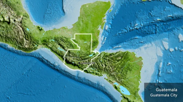 Крупним Планом Прикордонна Область Гватемали Супутниковій Карті Столична Точка Світиться — стокове фото