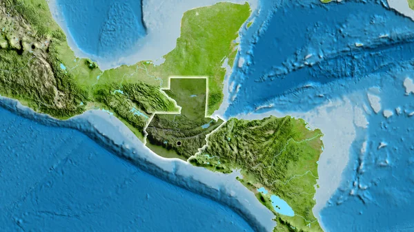 危地马拉边境地区的特写镜头 用卫星地图上的黑暗阴影突出显示 资本点 风靡全国 — 图库照片
