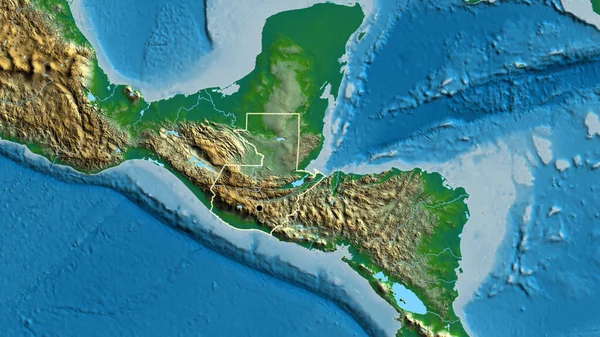 Nærbillede Guatemala Grænseområdet Fysisk Kort Hovedpunktet Omrids Rundt Landet Form - Stock-foto