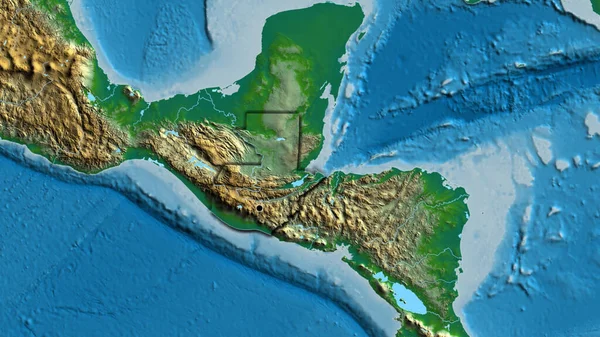 物理的な地図上のグアテマラ国境地域の閉鎖 資本ポイント 国の形の縁が隠されている — ストック写真