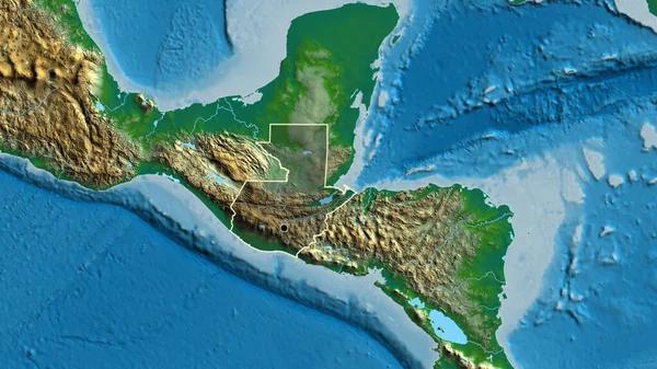 Zbliżenie Obszaru Przygranicznego Gwatemali Ciemną Nakładką Fizyczną Mapę Główny Punkt — Zdjęcie stockowe