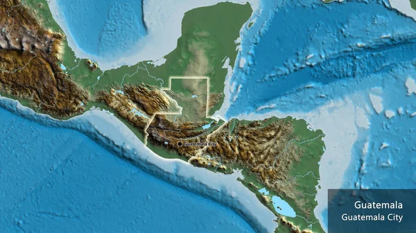 Близько Прикордонної Території Гватемали Карті Рельєфу Столична Точка Світиться Навколо — стокове фото