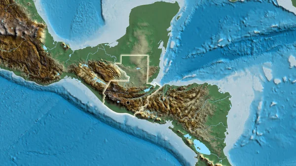 在一张救济地图上对危地马拉边境地区进行的密切监视 资本点 风靡全国 — 图库照片
