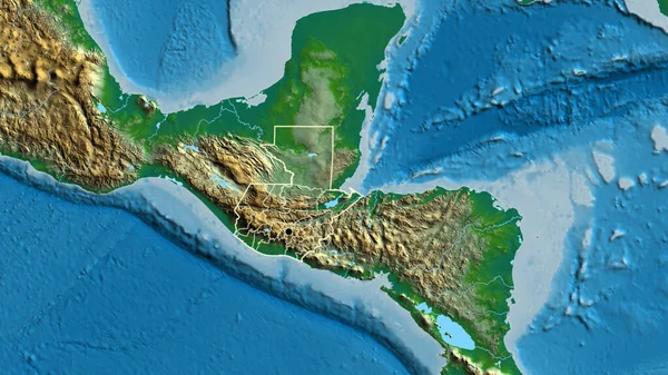 在实际地图上对危地马拉边境地区及其区域边界进行密切监视 资本点 国家形貌概述 — 图库照片