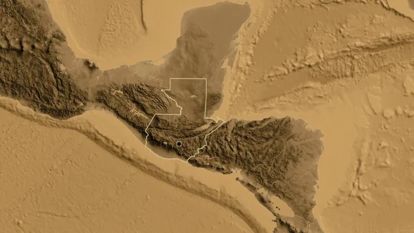 Närbild Guatemalas Gränsområde Karta Över Sepiahöjder Huvudpunkt Skissera Runt Landet — Stockfoto