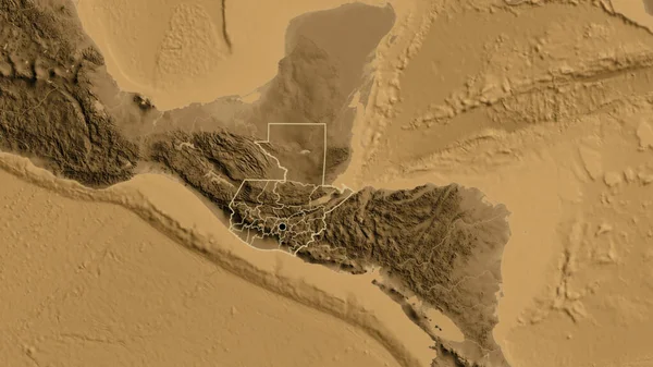 과테말라 지역의 국경을 세피아 Sepia 지도에 것이다 나라의 모양을 둘러싸고 — 스톡 사진