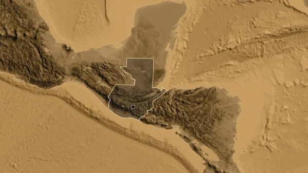 危地马拉边境地区的特写镜头突出显示了黑色的覆盖在黑色的高程地图上 资本点 国家形貌概述 — 图库照片