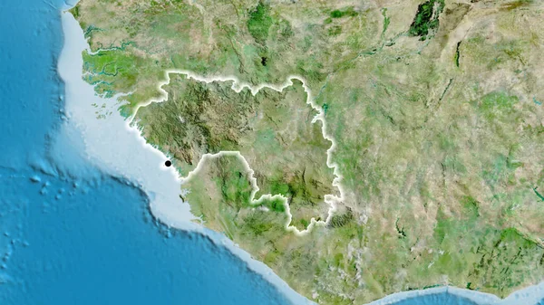 Close Zona Fronteira Guiné Num Mapa Satélite Ponto Capital Brilho — Fotografia de Stock