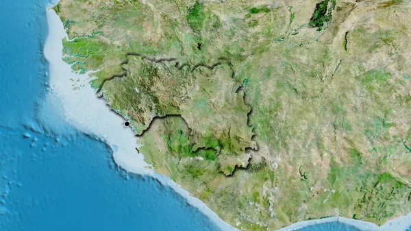 Close Zona Fronteira Guiné Num Mapa Satélite Ponto Capital Bordas — Fotografia de Stock