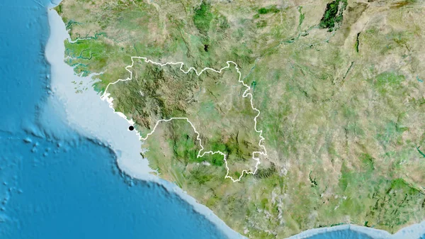 Primer Plano Zona Fronteriza Guinea Mapa Por Satélite Punto Capital —  Fotos de Stock