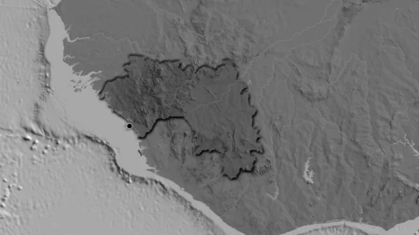 Close Guinea Border Area Highlighting Dark Overlay Bilevel Map Capital — Stock Photo, Image